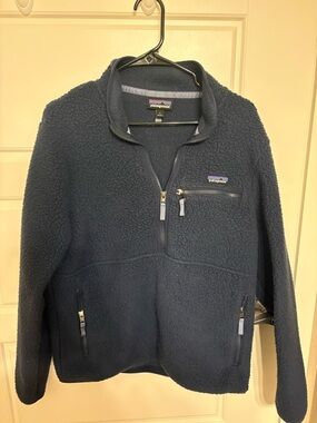 Patagonia Navy Sherpa Fleece Quarter Zip Pullover Sweatshirt Jacket, Navy Blue